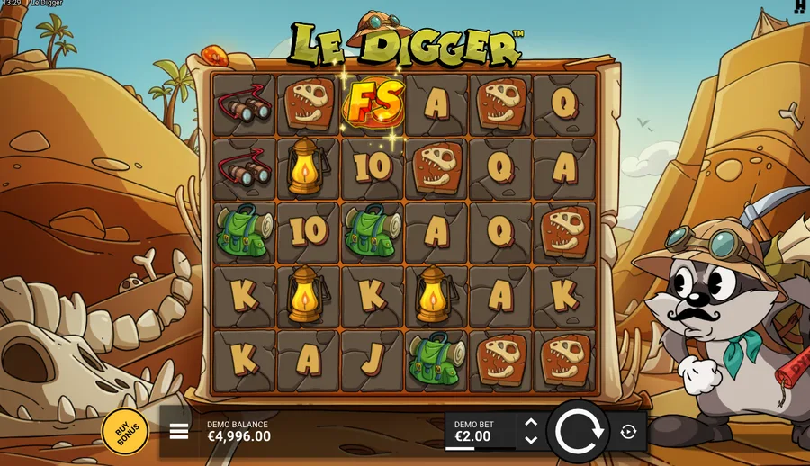 Le Digger with a free-spins scatter lit, mid-session